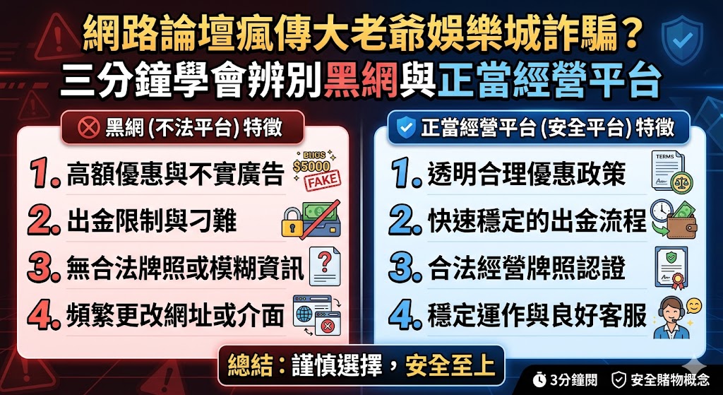 網路論壇瘋傳大老爺娛樂城詐騙？三分鐘學會辨別黑網與正當經營平台